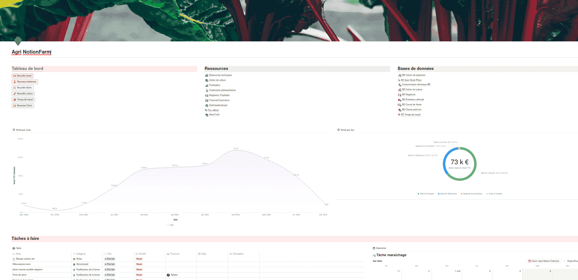 Vue planification des tâches dans Agri NotionFarm